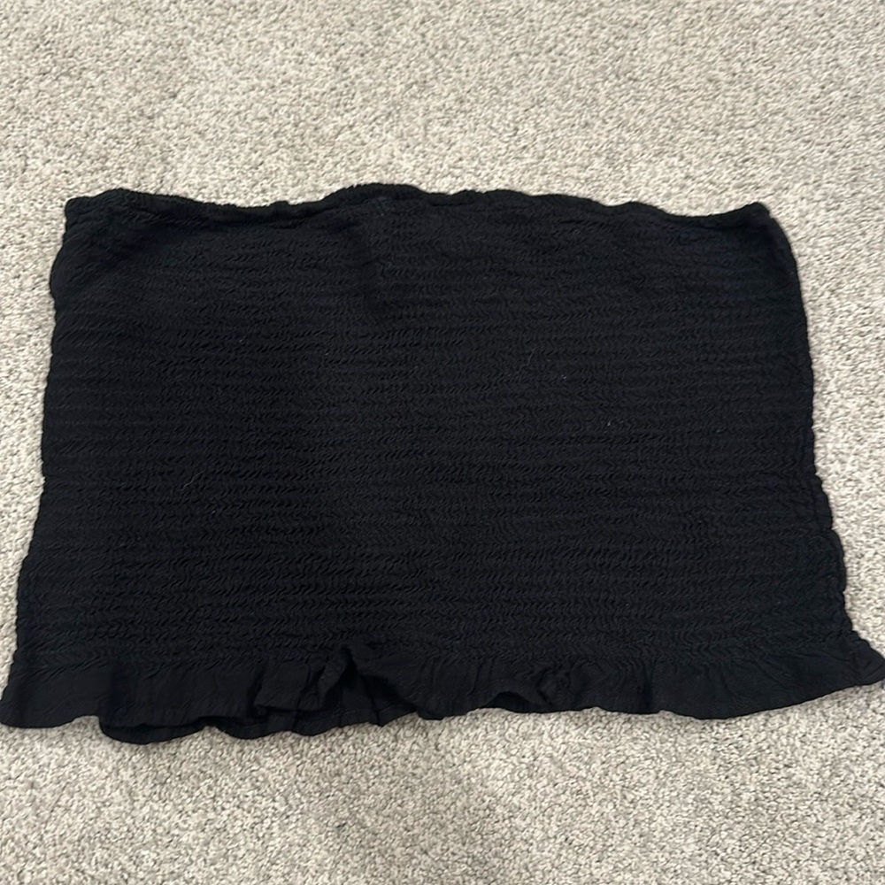 Style House Ruffle/Ribbed Bandeau Top, Black, Small